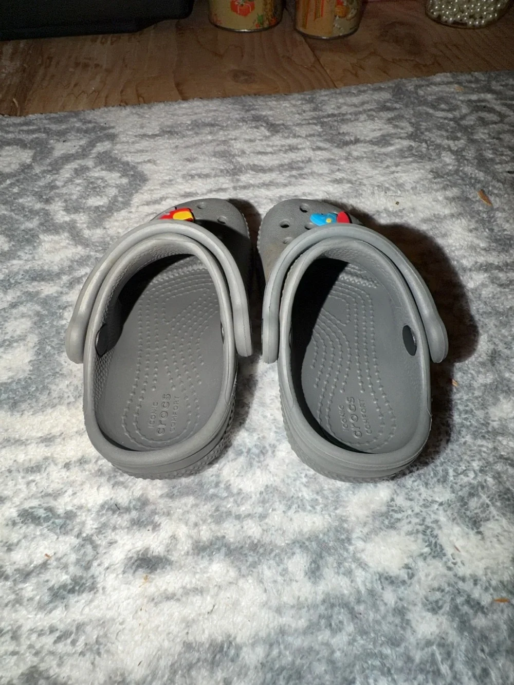 CROCS Kids Gray Classic Clogs with Colorful Plane Charms